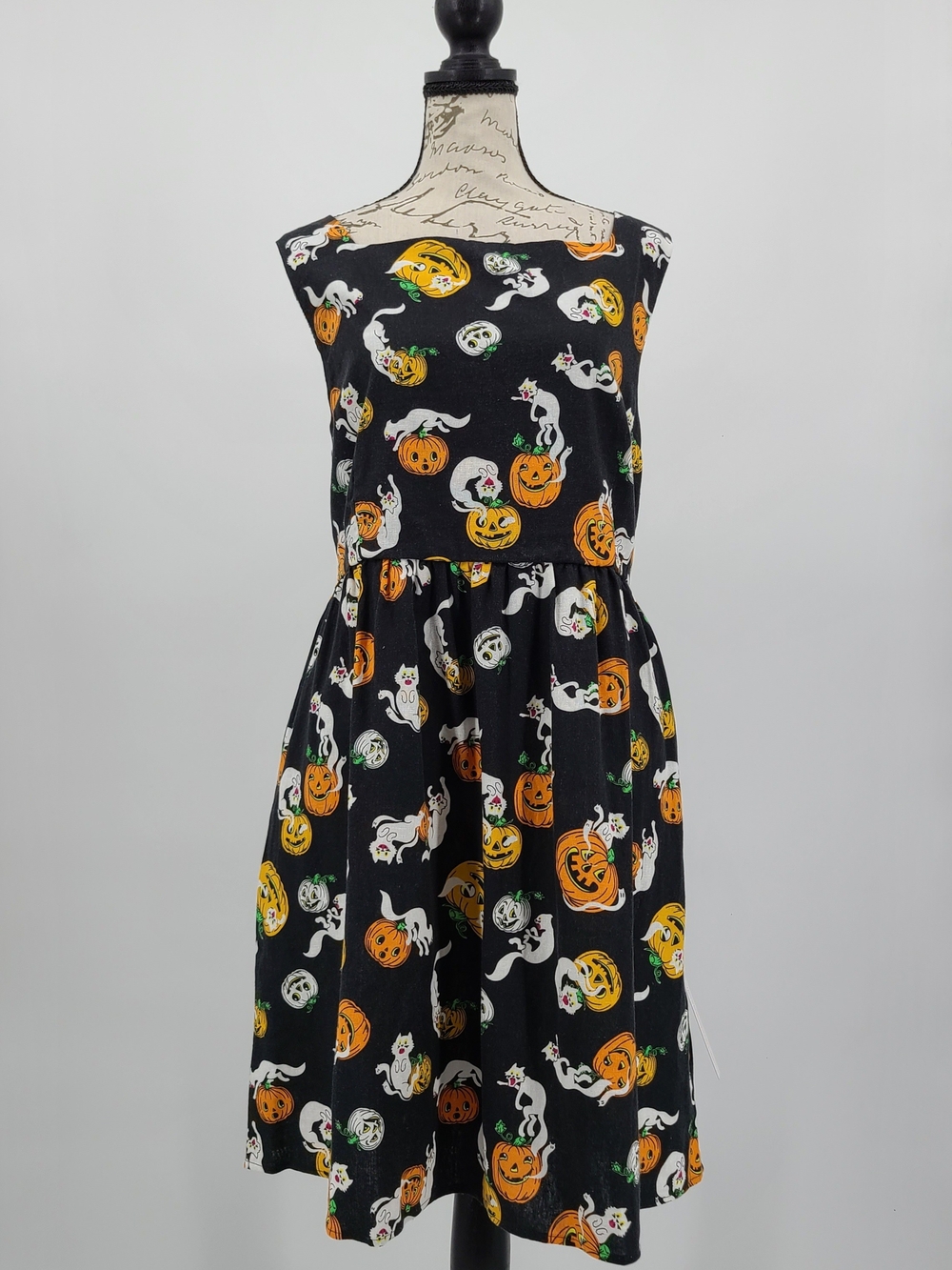 Modcloth SummerWeen Linen Blend Cats And Pumkins Dress Size 16 - Picture 3 of 12